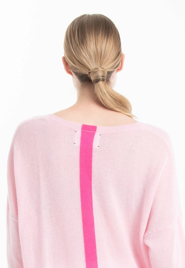 Nami 23 V-Neck Cashmere Sweater with Pink Band-Sweater-STUDIO CASHMERE8-S/M-baby pink/Indian pink-Urbanheer