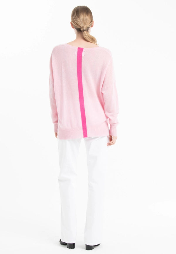 Nami 23 V-Neck Cashmere Sweater with Pink Band-Sweater-STUDIO CASHMERE8-S/M-baby pink/Indian pink-Urbanheer