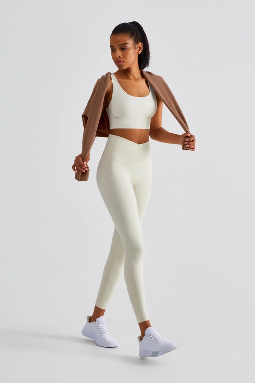 Naomi Cross Over High Waist Leggings Ivory-Leggings-91thelabel-S-Urbanheer