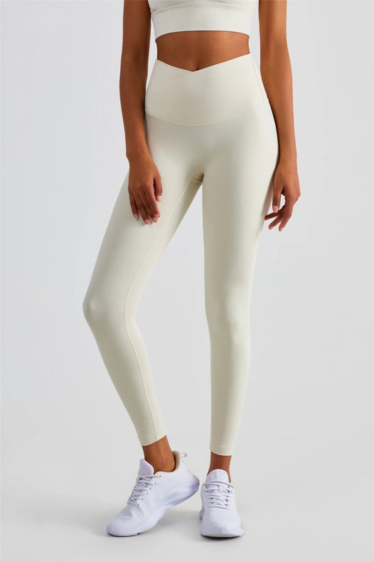 Naomi Cross Over High Waist Leggings Ivory-Leggings-91thelabel-S-Urbanheer
