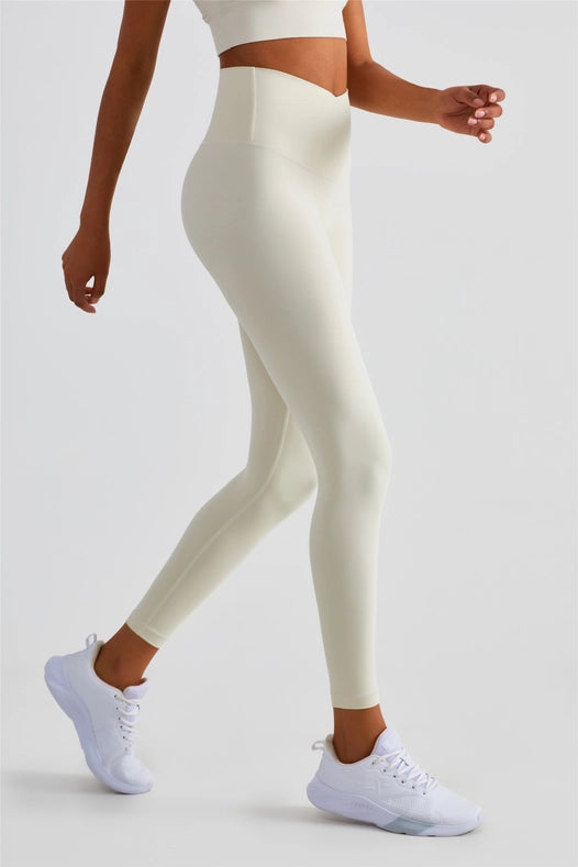 Naomi Cross Over High Waist Leggings Ivory-Leggings-91thelabel-S-Urbanheer