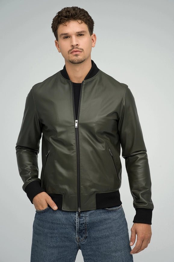 Natural Leather Jacket For Men Olive-Jacket-A&A Vesa-46-olive-Urbanheer