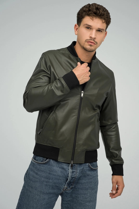 Natural Leather Jacket For Men Olive-Jacket-A&A Vesa-46-olive-Urbanheer