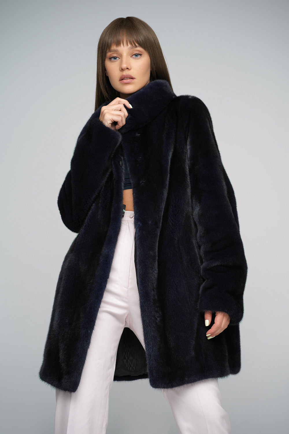 Navy Blue Genuine Mink Fur Midi Coat-Fur Coats-Buy Me Fur Ltd-Navy Blue-XS-Genuine Mink Fur-Urbanheer