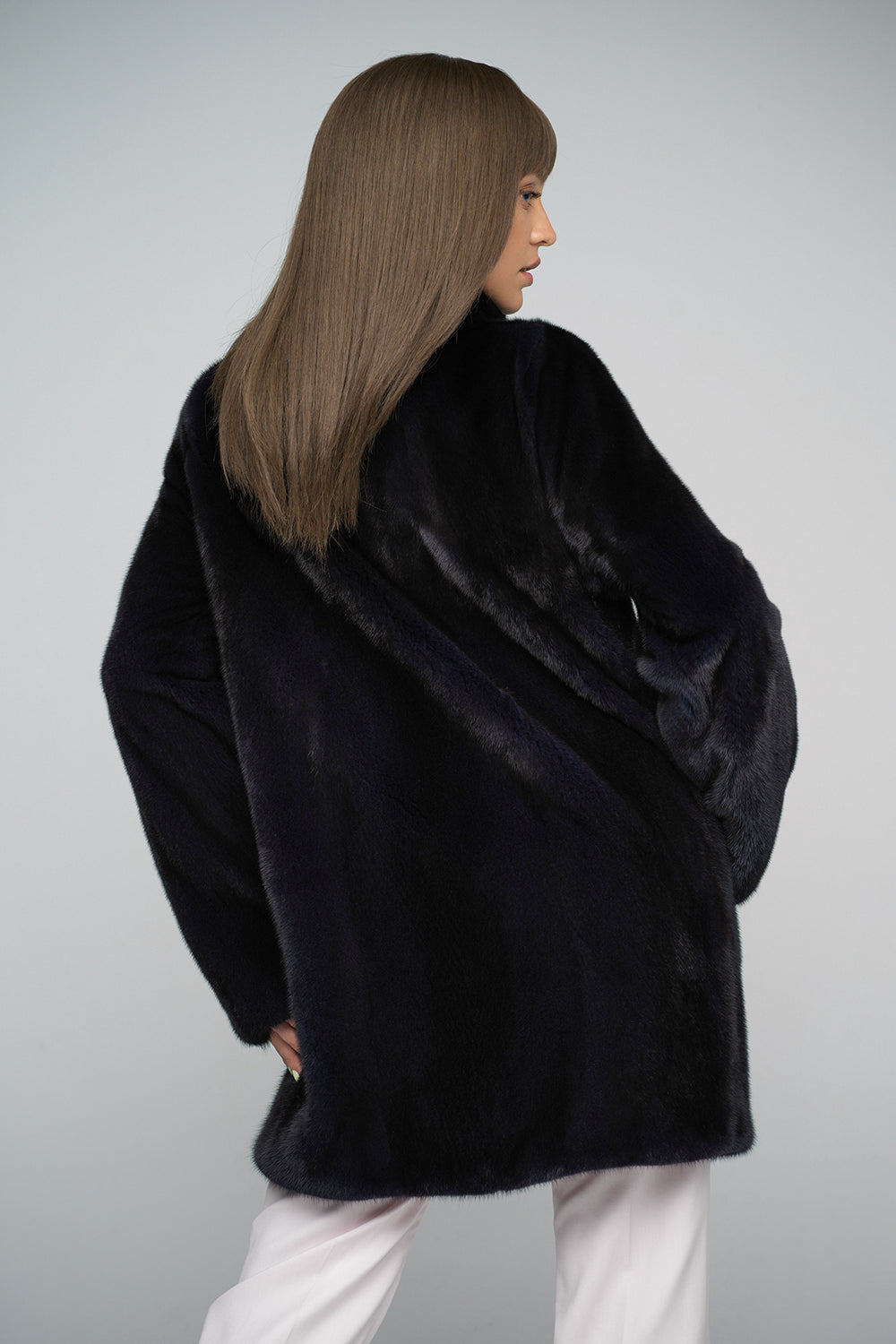 Navy Blue Genuine Mink Fur Midi Coat-Fur Coats-Buy Me Fur Ltd-Navy Blue-XS-Genuine Mink Fur-Urbanheer