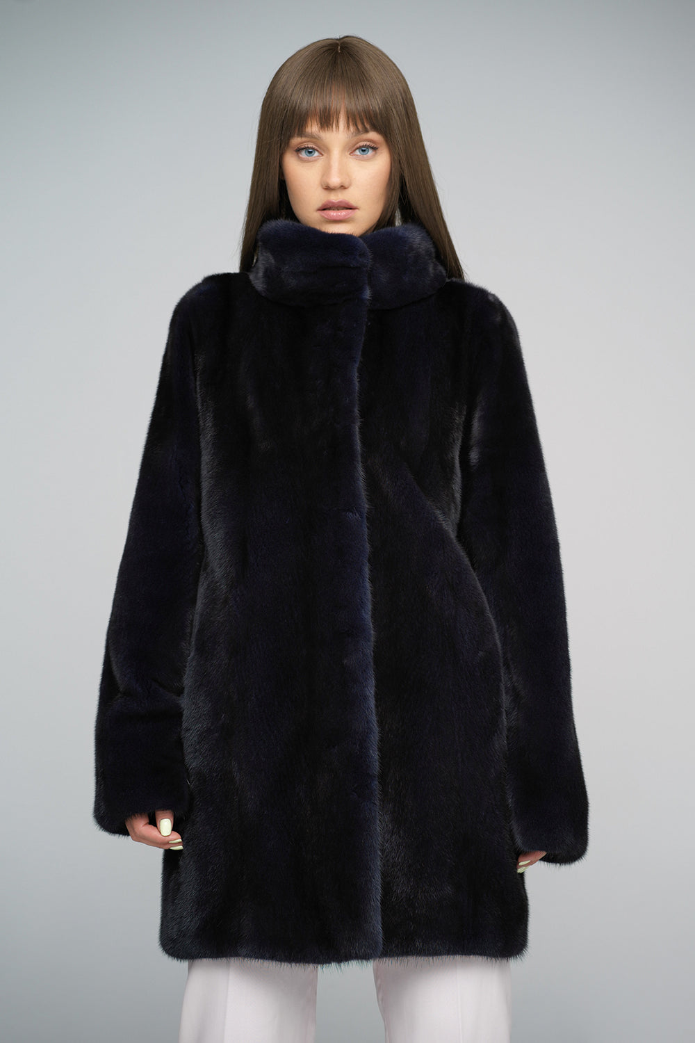 Navy Blue Genuine Mink Fur Midi Coat-Fur Coats-Buy Me Fur Ltd-Navy Blue-XS-Genuine Mink Fur-Urbanheer