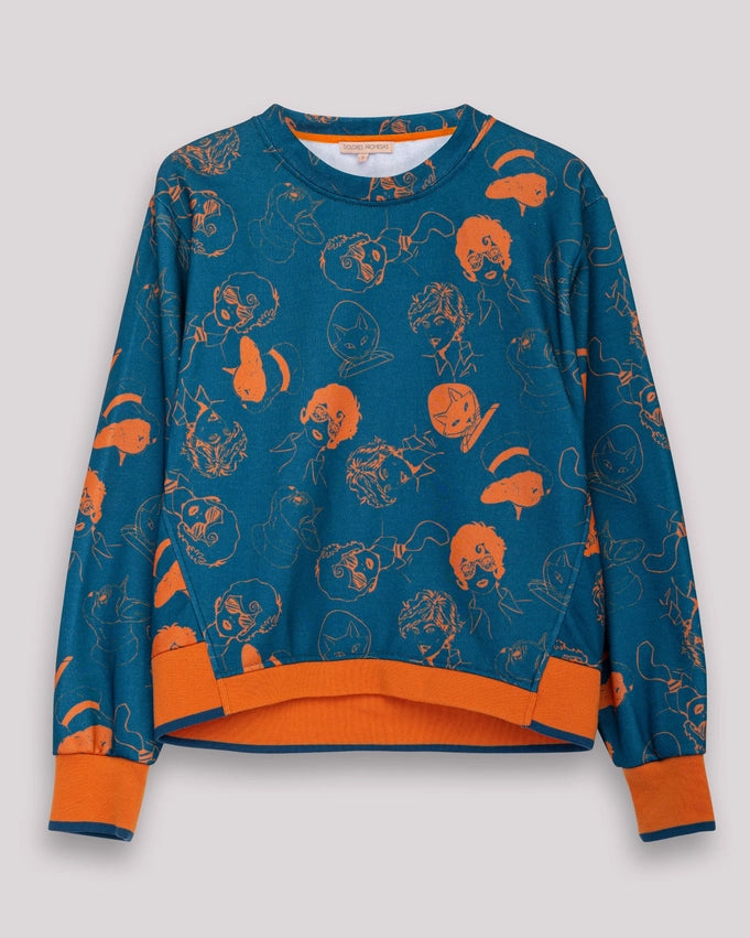 Navy Blue Orange Sweatshirt-Sweatshirt-Dolores Promesas-XS-Urbanheer
