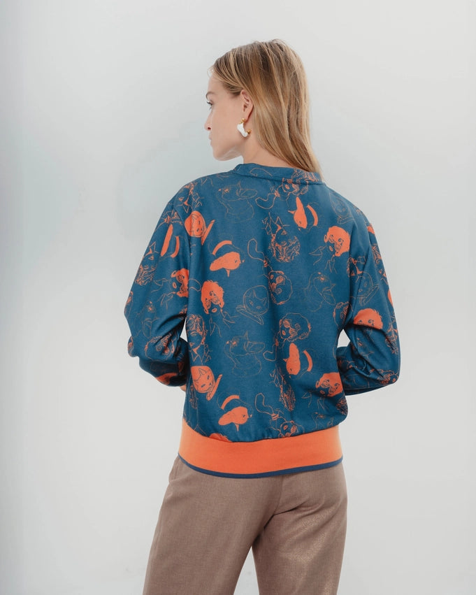 Navy Blue Orange Sweatshirt-Sweatshirt-Dolores Promesas-XS-Urbanheer