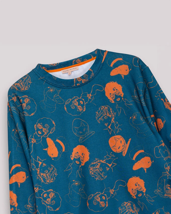 Navy Blue Orange Sweatshirt-Sweatshirt-Dolores Promesas-XS-Urbanheer