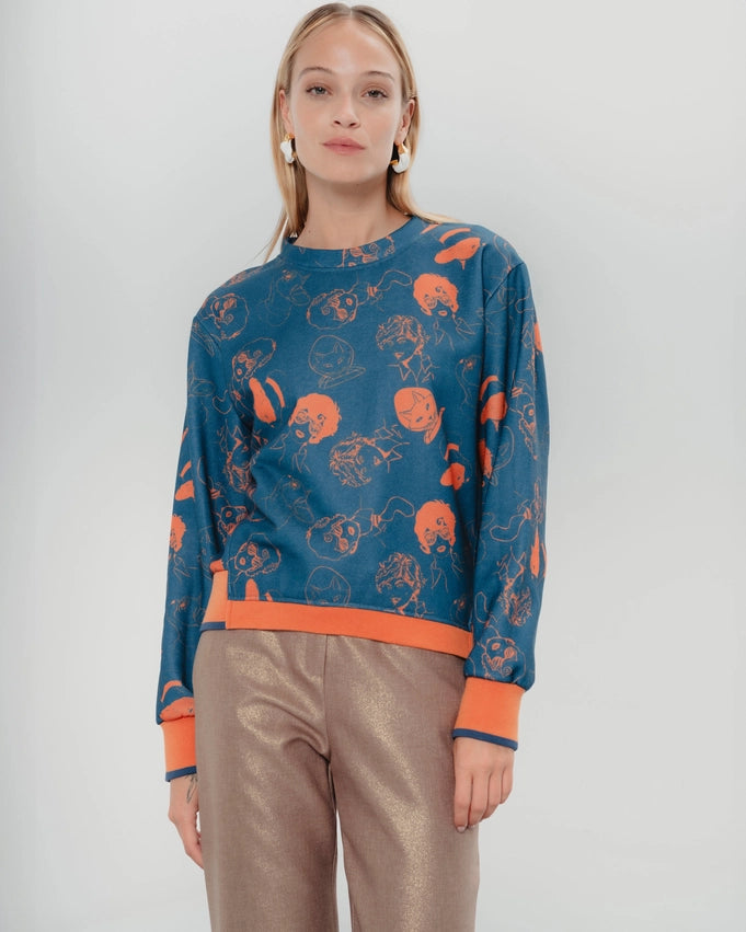 Navy Blue Orange Sweatshirt-Sweatshirt-Dolores Promesas-XS-Urbanheer