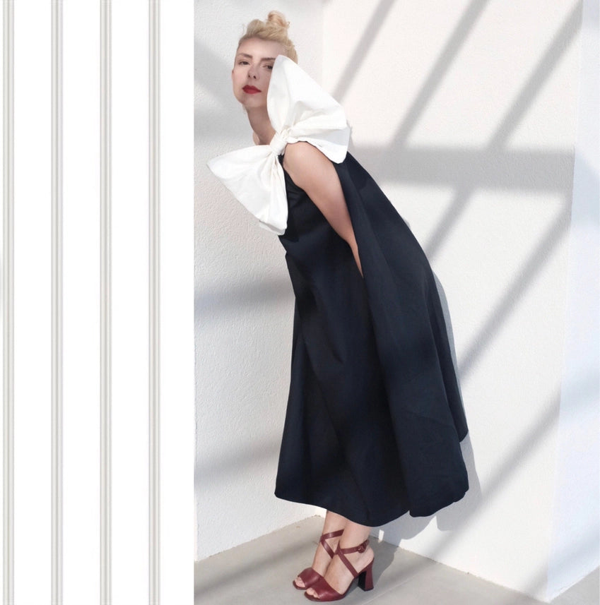 Navy Cloche Dress with One Shoulder White Bow-Dress-London Atelier Byproduct-XS/S-Urbanheer
