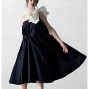 Navy Cloche Dress with One Shoulder White Bow-Dress-London Atelier Byproduct-XS/S-Urbanheer