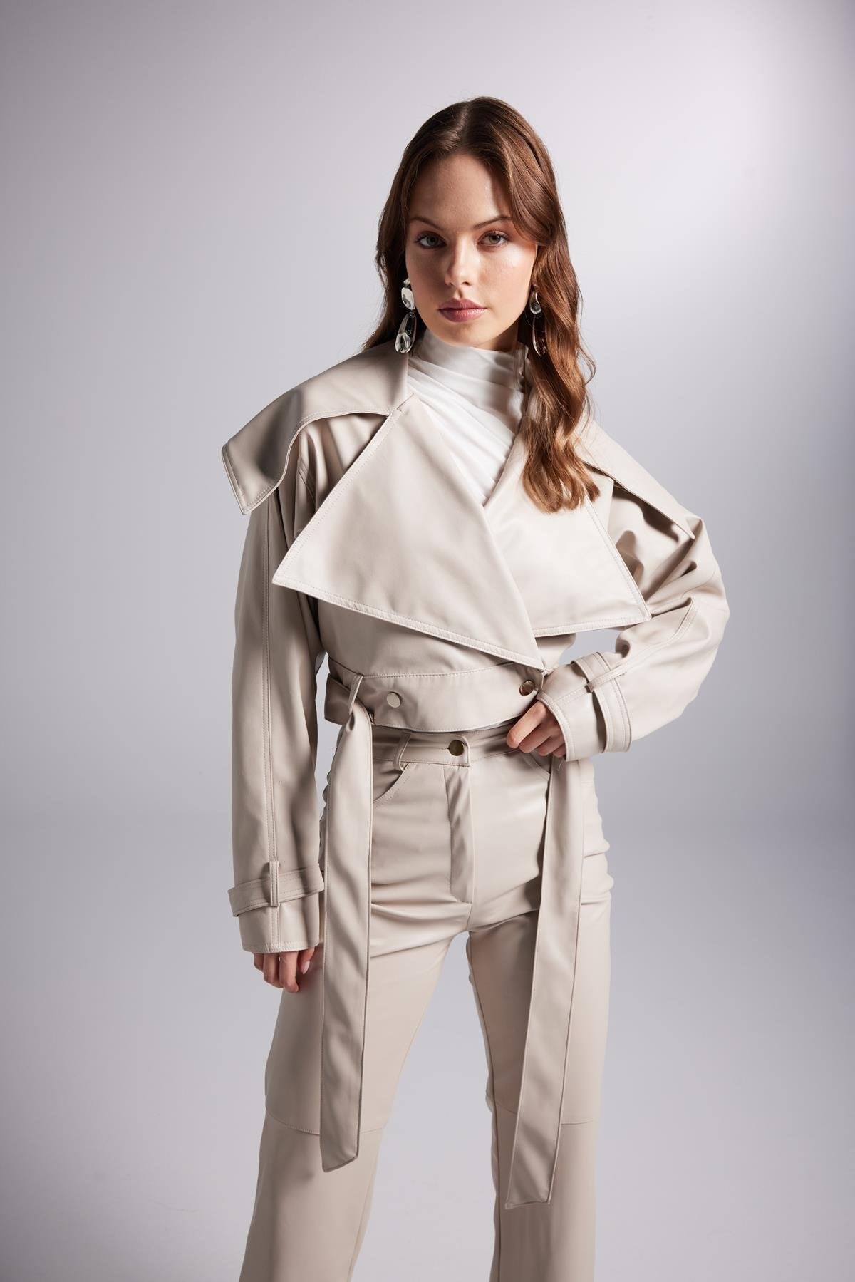 Neeko Beige Faux Leather Cropped Jacket-Jackets & Blazers-Buy Me Fur Ltd-Beige-XS-Faux Leather-Urbanheer