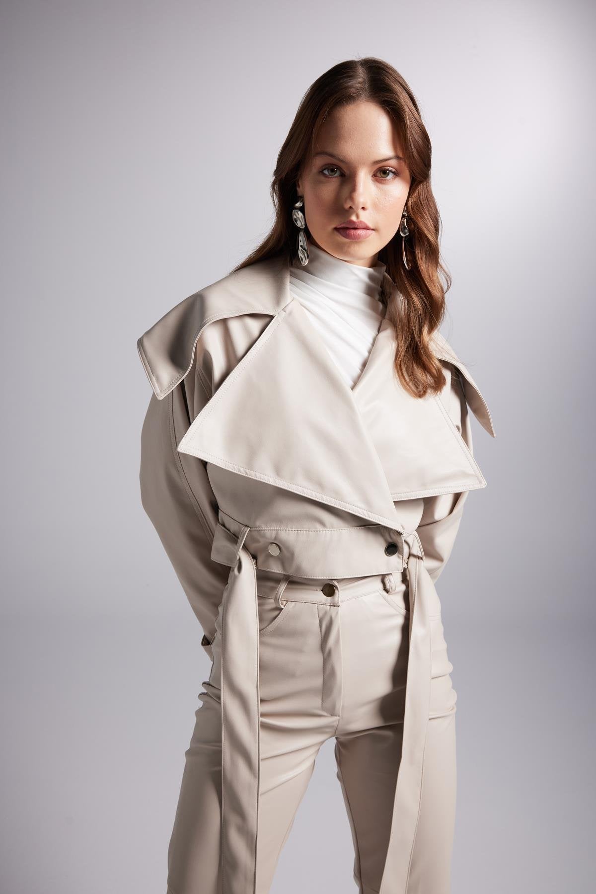 Neeko Beige Faux Leather Cropped Jacket-Jackets & Blazers-Buy Me Fur Ltd-Beige-XS-Faux Leather-Urbanheer