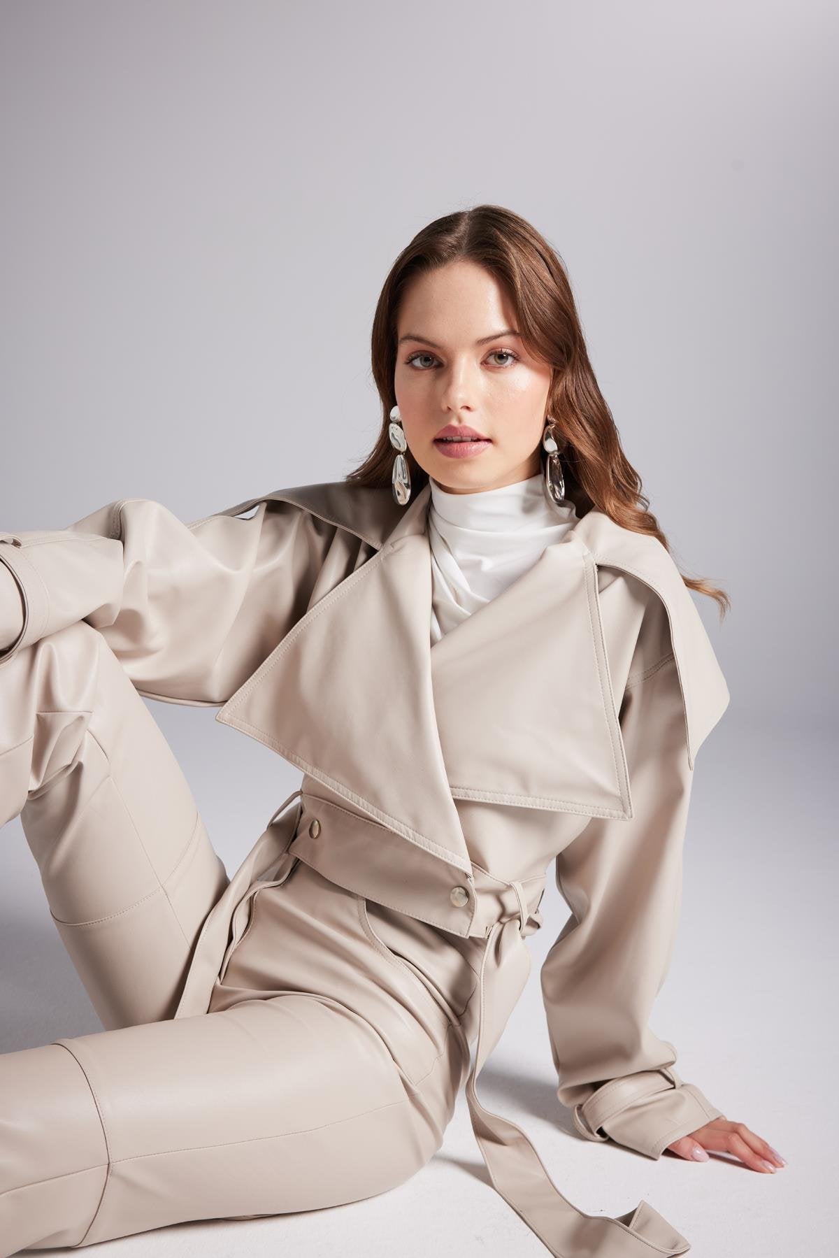 Neeko Beige Faux Leather Cropped Jacket-Jackets & Blazers-Buy Me Fur Ltd-Beige-XS-Faux Leather-Urbanheer