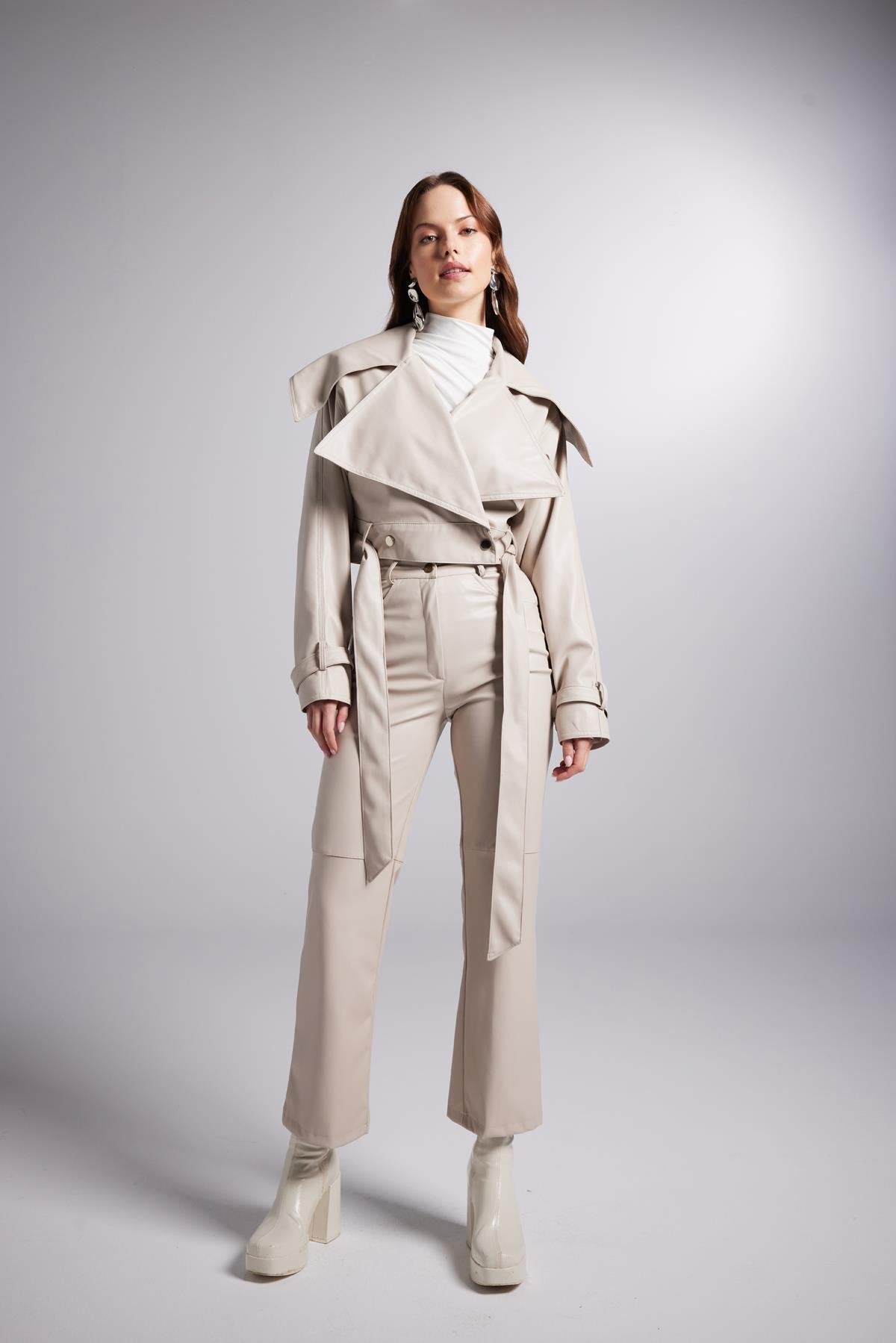 Neeko Beige Faux Leather Cropped Jacket-Jackets & Blazers-Buy Me Fur Ltd-Beige-XS-Faux Leather-Urbanheer