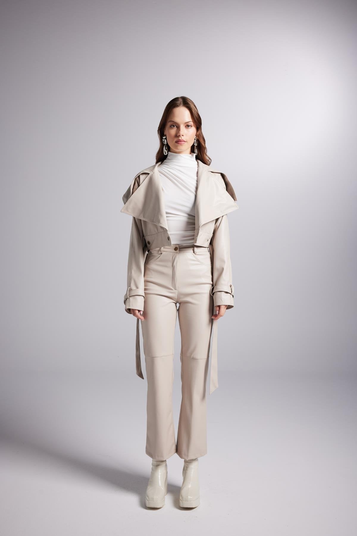 Neeko Beige Faux Leather Cropped Jacket-Jackets & Blazers-Buy Me Fur Ltd-Beige-XS-Faux Leather-Urbanheer