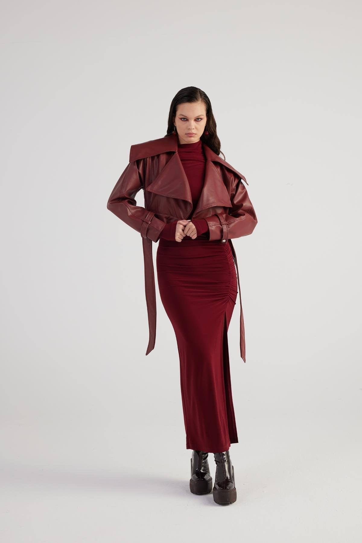 Neeko Burgundy Faux Leather Cropped Jacket-Jackets & Blazers-Buy Me Fur Ltd-Burgundy-XS-Faux Leather-Urbanheer