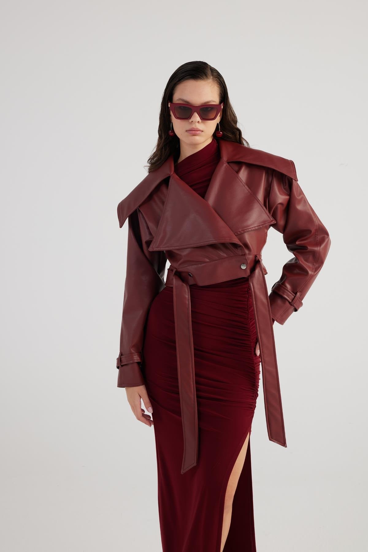 Neeko Burgundy Faux Leather Cropped Jacket-Jackets & Blazers-Buy Me Fur Ltd-Burgundy-XS-Faux Leather-Urbanheer