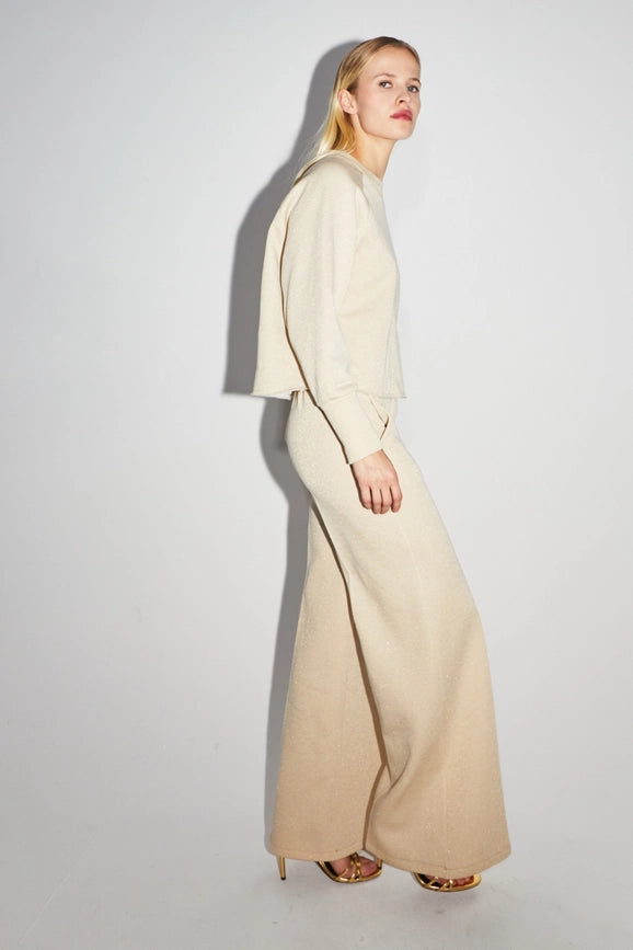 Neil Pants in Beige Lurex Jersey-Pants-IMPREVU-S-Urbanheer