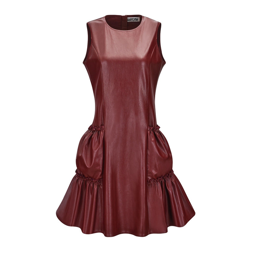 Nellie Sleeveless Pu Dress-Dress-Amy Lynn-S-Wine-Urbanheer