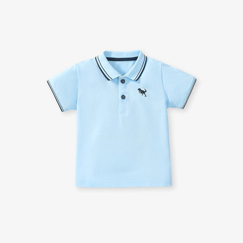 New Arrival Kids Boys Dinosaur Logo Short Sleeves Polo Shirt Blue-Polo Shirt-MyKids-USA™-90 (12-24M)-Urbanheer