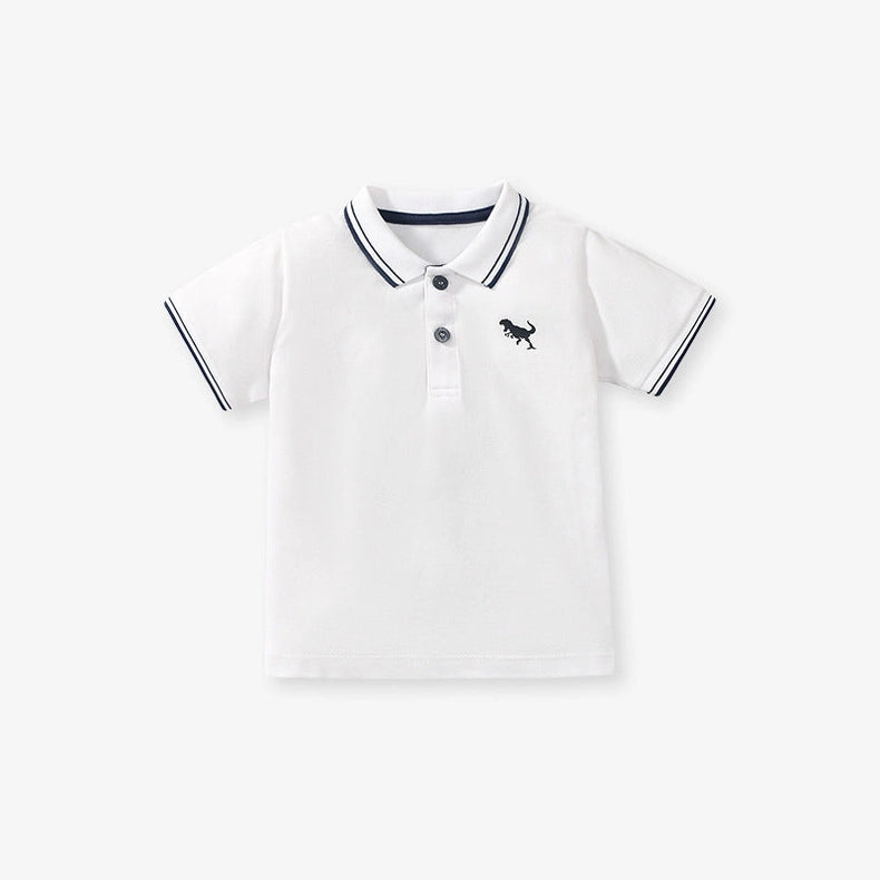 New Arrival Kids Boys Dinosaur Logo Short Sleeves Polo Shirt White-Polo Shirt-MyKids-USA™-90 (12-24M)-Urbanheer