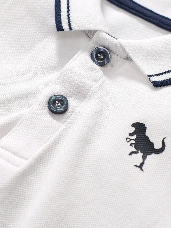 New Arrival Kids Boys Dinosaur Logo Short Sleeves Polo Shirt White-Polo Shirt-MyKids-USA™-90 (12-24M)-Urbanheer