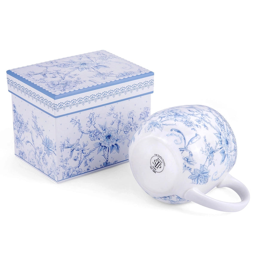 New Blue Flowers Bone China Big Belly Mug in Gift Box-Mug-STP-Blue-Urbanheer