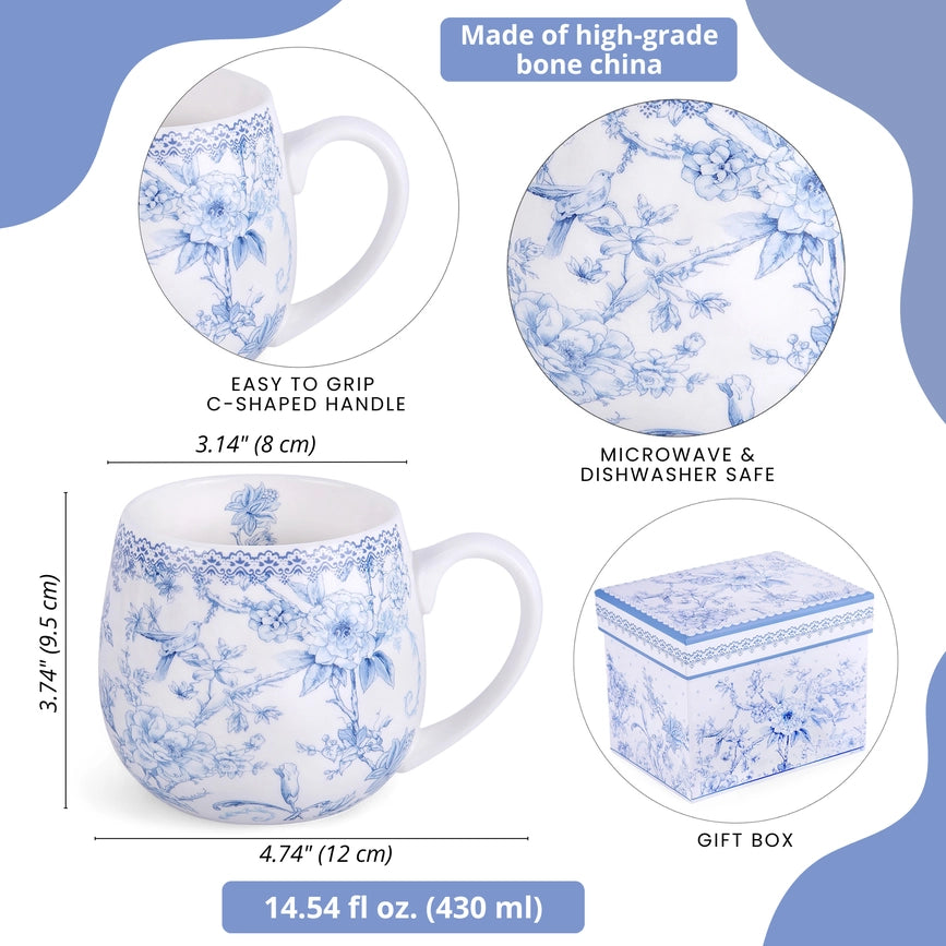 New Blue Flowers Bone China Big Belly Mug in Gift Box-Mug-STP-Blue-Urbanheer