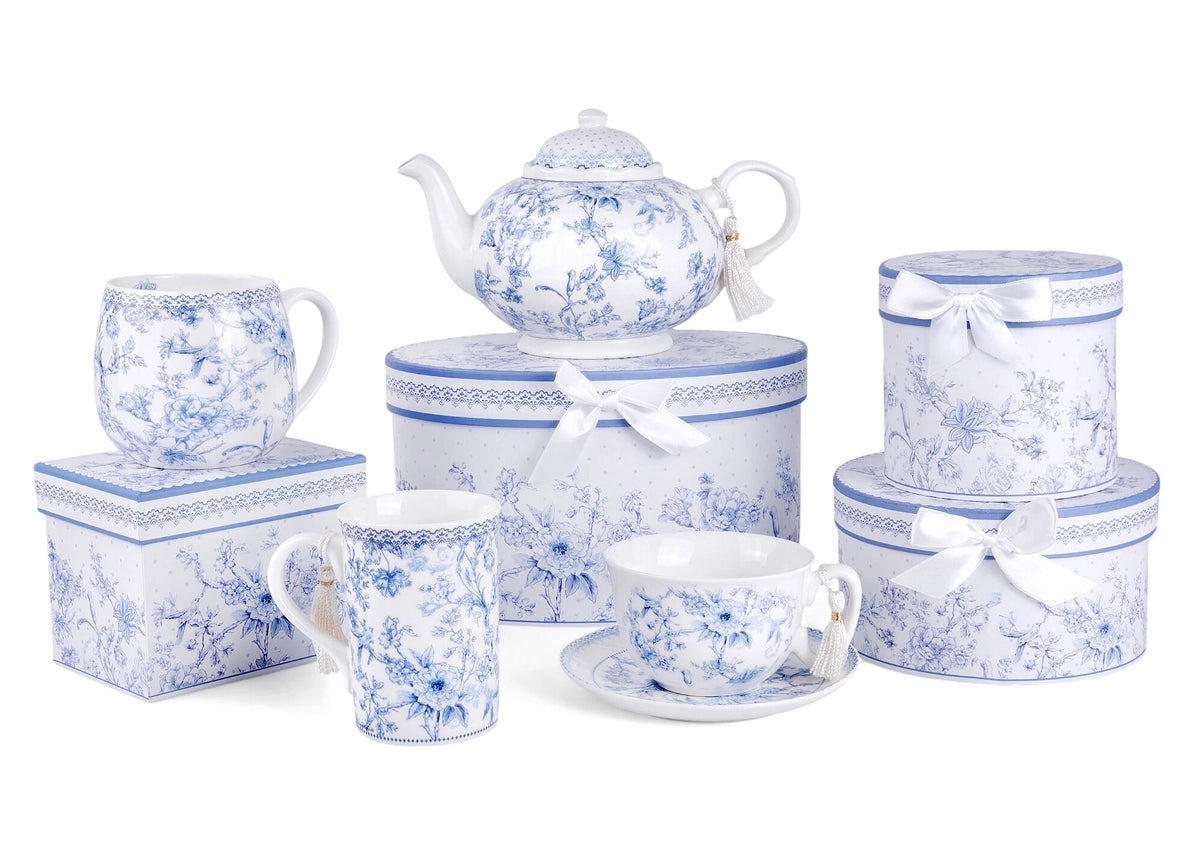 New Blue Flowers Bone China Big Belly Mug in Gift Box-Mug-STP-Blue-Urbanheer