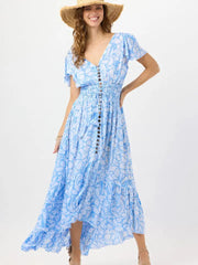 New Moon Maxi Dress Hilo Garden Sky-Dress-Tiare Hawaii-One Size-Hilo Garden Sky-Urbanheer