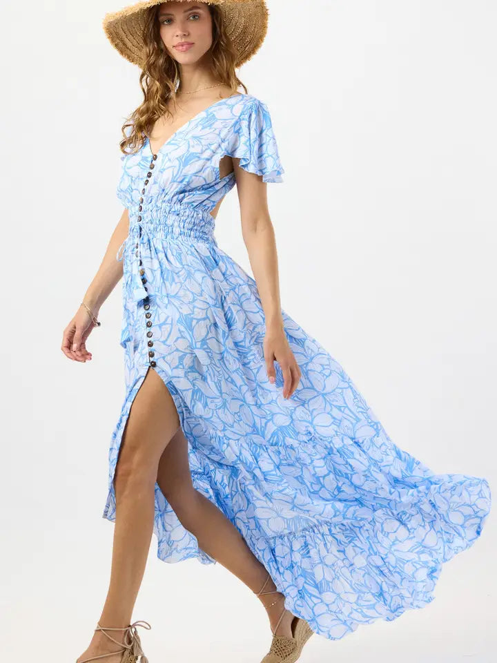 New Moon Maxi Dress Hilo Garden Sky-Dress-Tiare Hawaii-One Size-Hilo Garden Sky-Urbanheer