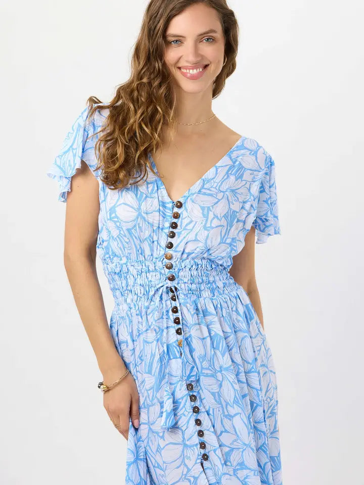 New Moon Maxi Dress Hilo Garden Sky-Dress-Tiare Hawaii-One Size-Hilo Garden Sky-Urbanheer