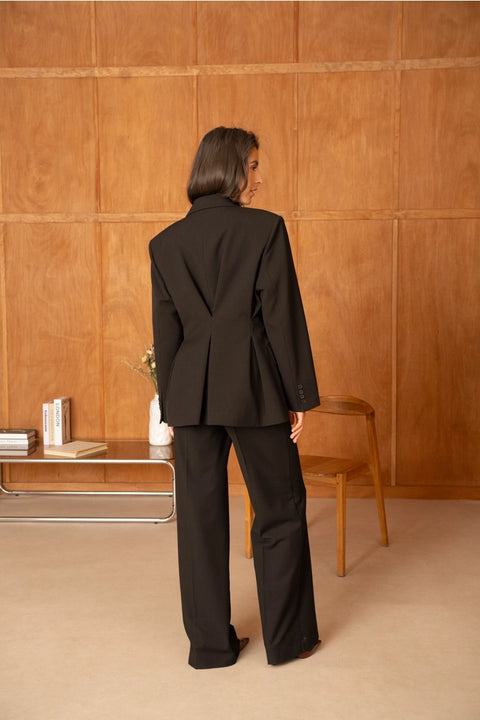 Nikki Black Double-Breasted Blazer, Fitted with A Nipped Waist