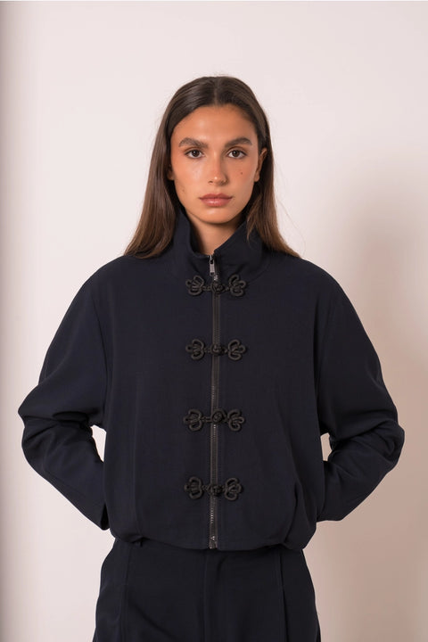 Nikki Short Jacket with A Mao Collar and Frog Fastenings