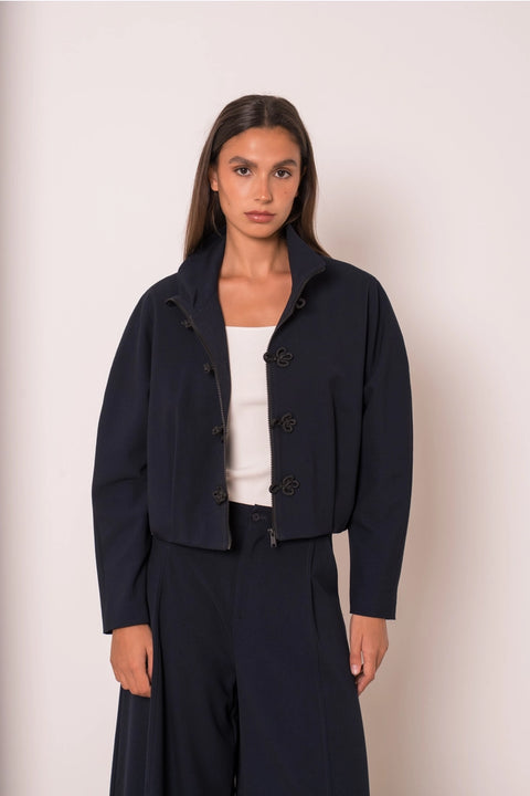 Nikki Short Jacket with A Mao Collar and Frog Fastenings