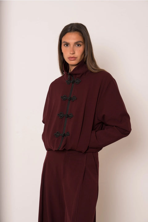 Nikki Short Jacket with A Mao Collar and Frog Fastenings