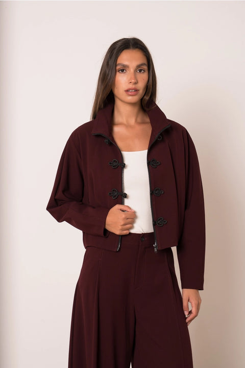 Nikki Short Jacket with A Mao Collar and Frog Fastenings