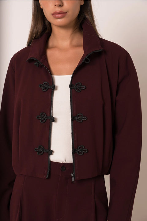Nikki Short Jacket with A Mao Collar and Frog Fastenings