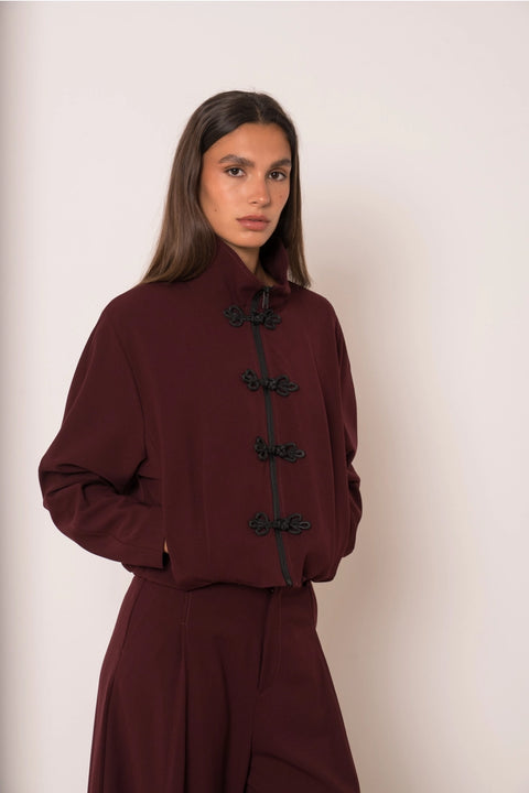 Nikki Short Jacket with A Mao Collar and Frog Fastenings