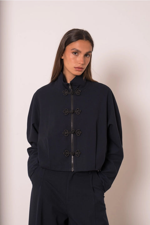 Nikki Short Jacket with A Mao Collar and Frog Fastenings