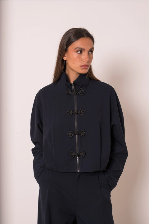 Nikki Short Jacket with A Mao Collar and Frog Fastenings