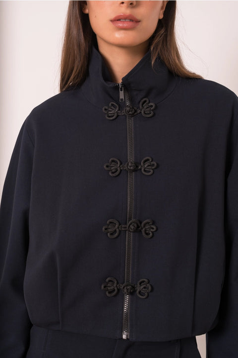Nikki Short Jacket with A Mao Collar and Frog Fastenings