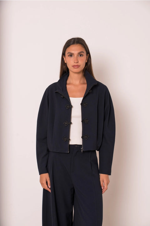 Nikki Short Jacket with A Mao Collar and Frog Fastenings
