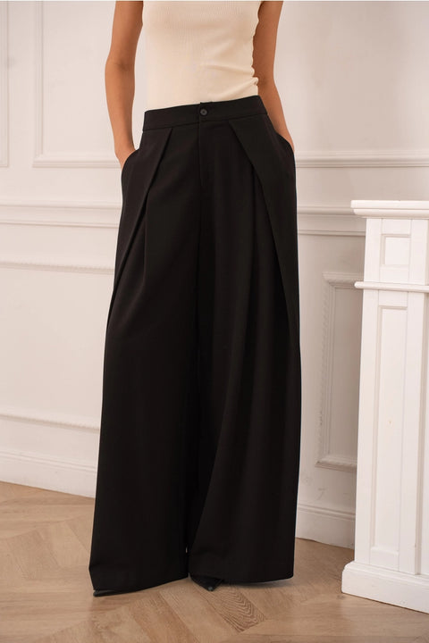 Nikki Wide-Leg High-Waist Trousers with Front Pleats