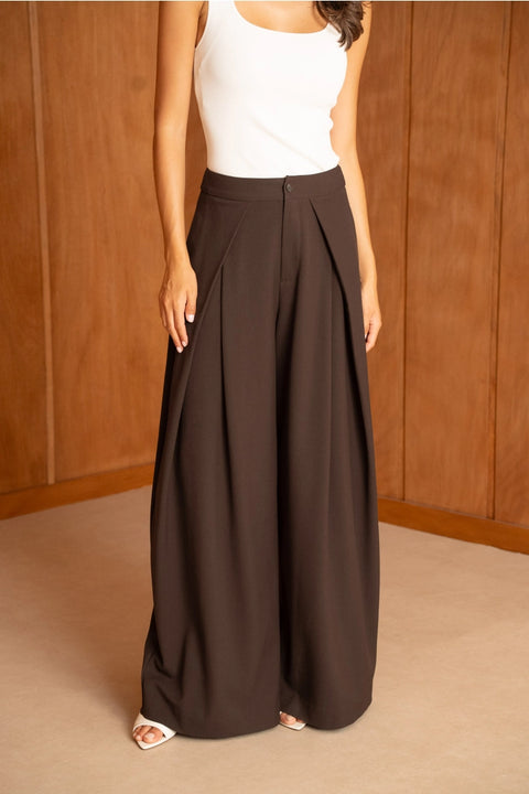 Nikki Wide-Leg High-Waist Trousers with Front Pleats
