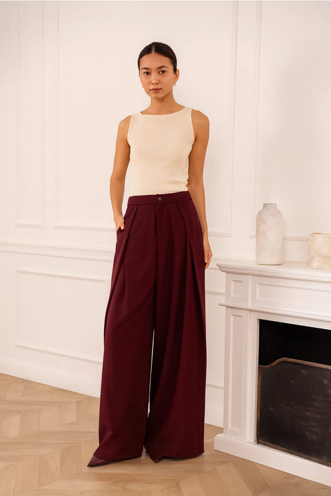 Nikki Wide-Leg High-Waist Trousers with Front Pleats