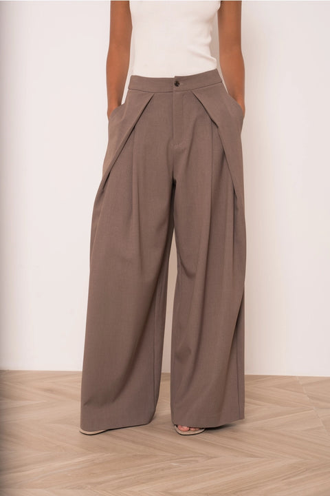 Nikki Wide-Leg High-Waist Trousers with Front Pleats