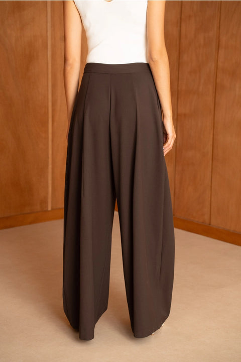 Nikki Wide-Leg High-Waist Trousers with Front Pleats